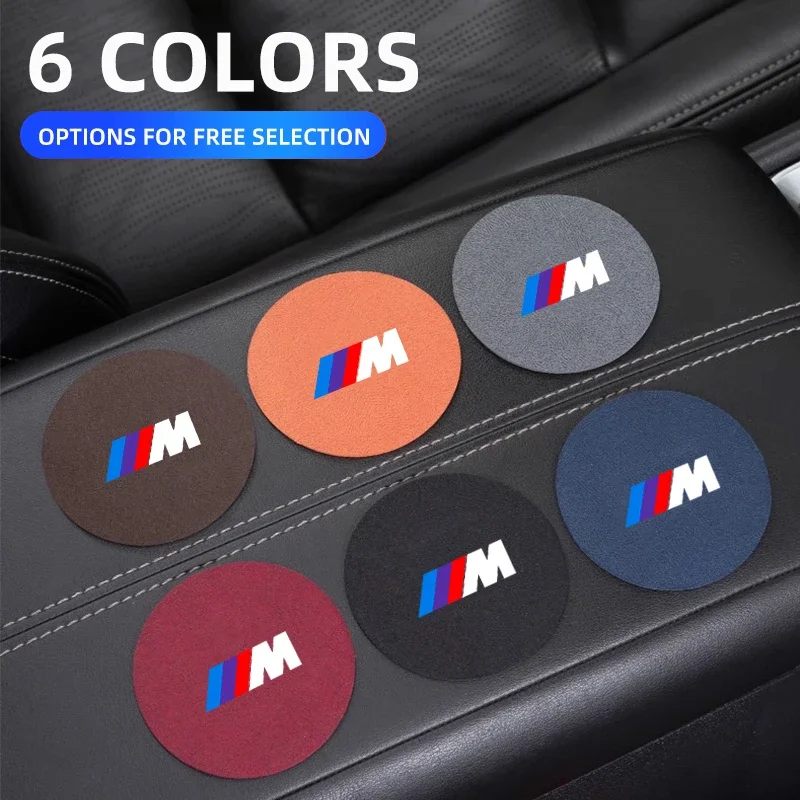 2개 논슬립 자동차 물컵 패드 스웨이드 코스터 미끄럼 방지 매트 BMW M M3 M5 M6 X3 E46 E90 F30 G20 E36 E34 X6 G20 액세서리