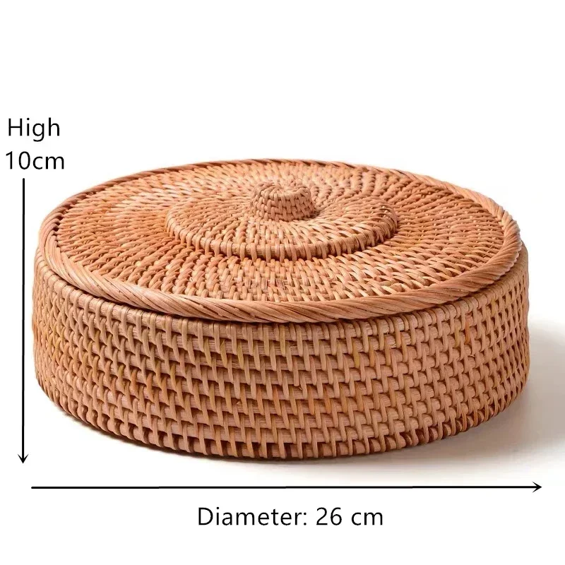 WRINGKIT Cesto Rotondo In Rattan Con Coperchio – Intrecciato A Mano In Vimini Naturale, Piccolo Portaoggetti Decorativo Per Mensola, Bagno, Casa