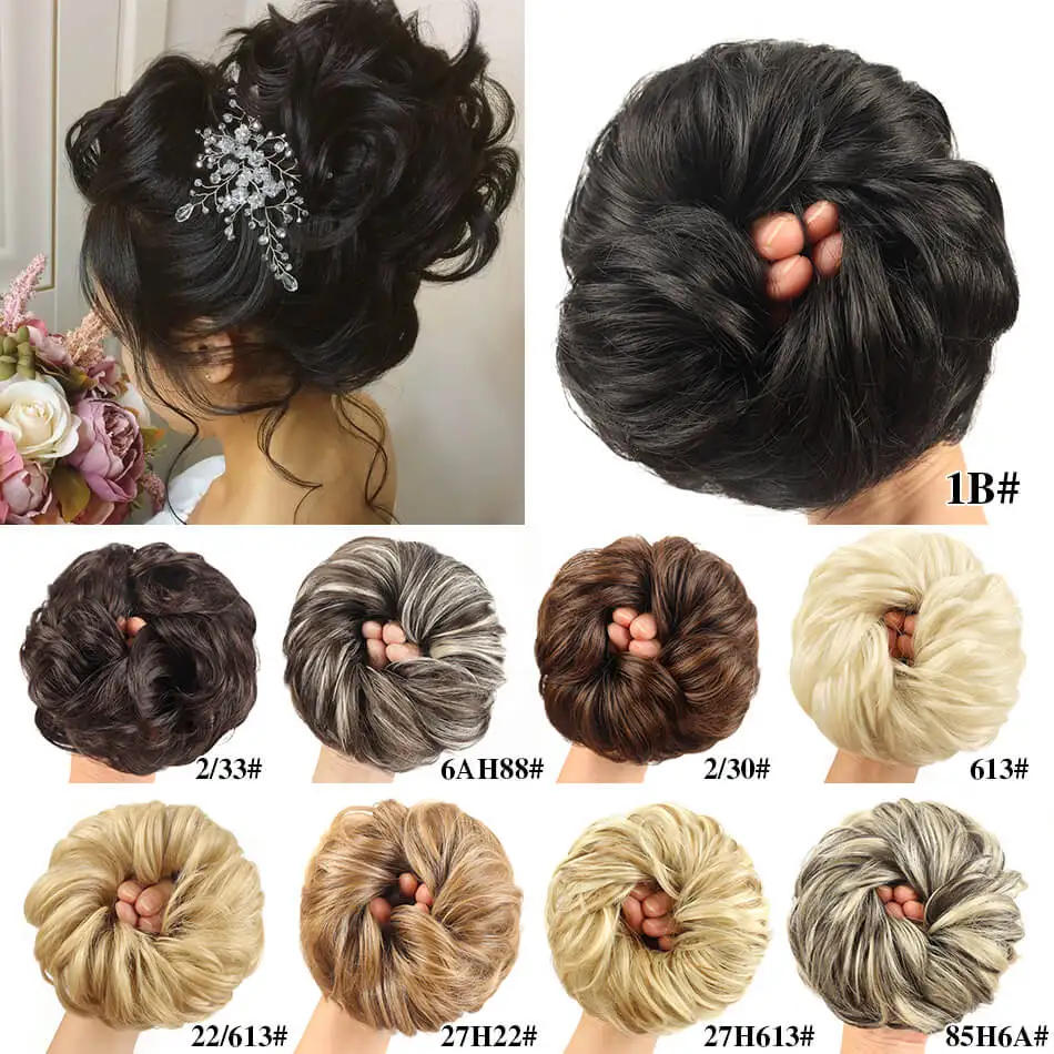 Women's Synthetic Messy Bun Curly Hair Elastic Band Chignon Hair Donut Extension Piece for Quick Hair Style Change