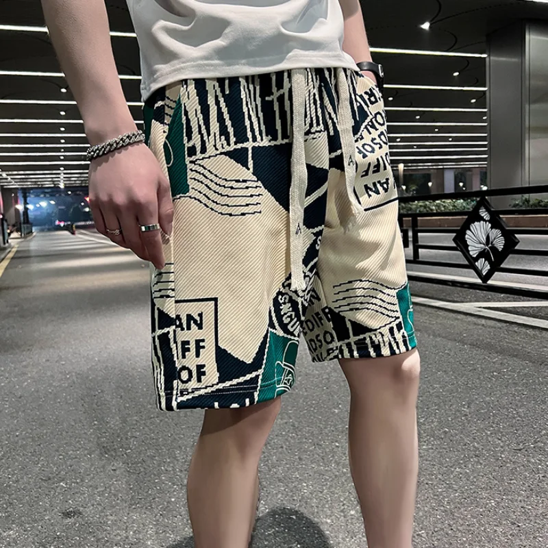 Fashion High Street Fancy Waist Drawstring Shorts Men's Summer Casual Loose Capris Trendy New Men's Pants Sports Versatile Short