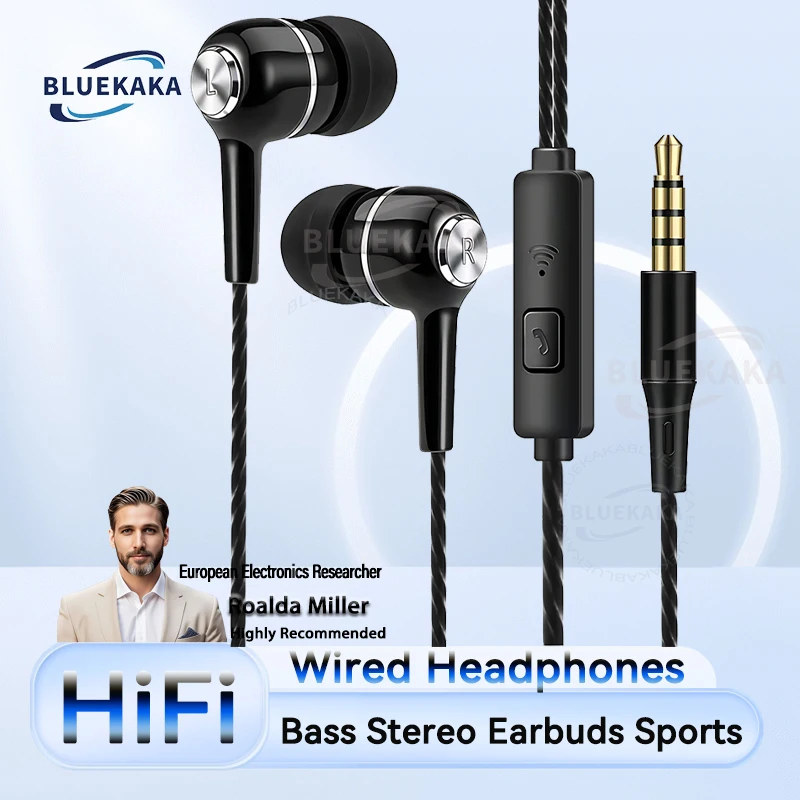 3.5mm Headphones Sports Wired Earphones HIFI Bass Wired Earbuds in-Ear Headset Game Subwoofer with Mic Handsfree Call For Phones 1