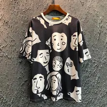 

Short-sleeved T-shirt Women's Plus Size Head Print Summer T-shirt Ice Silk Couple Top Clothes