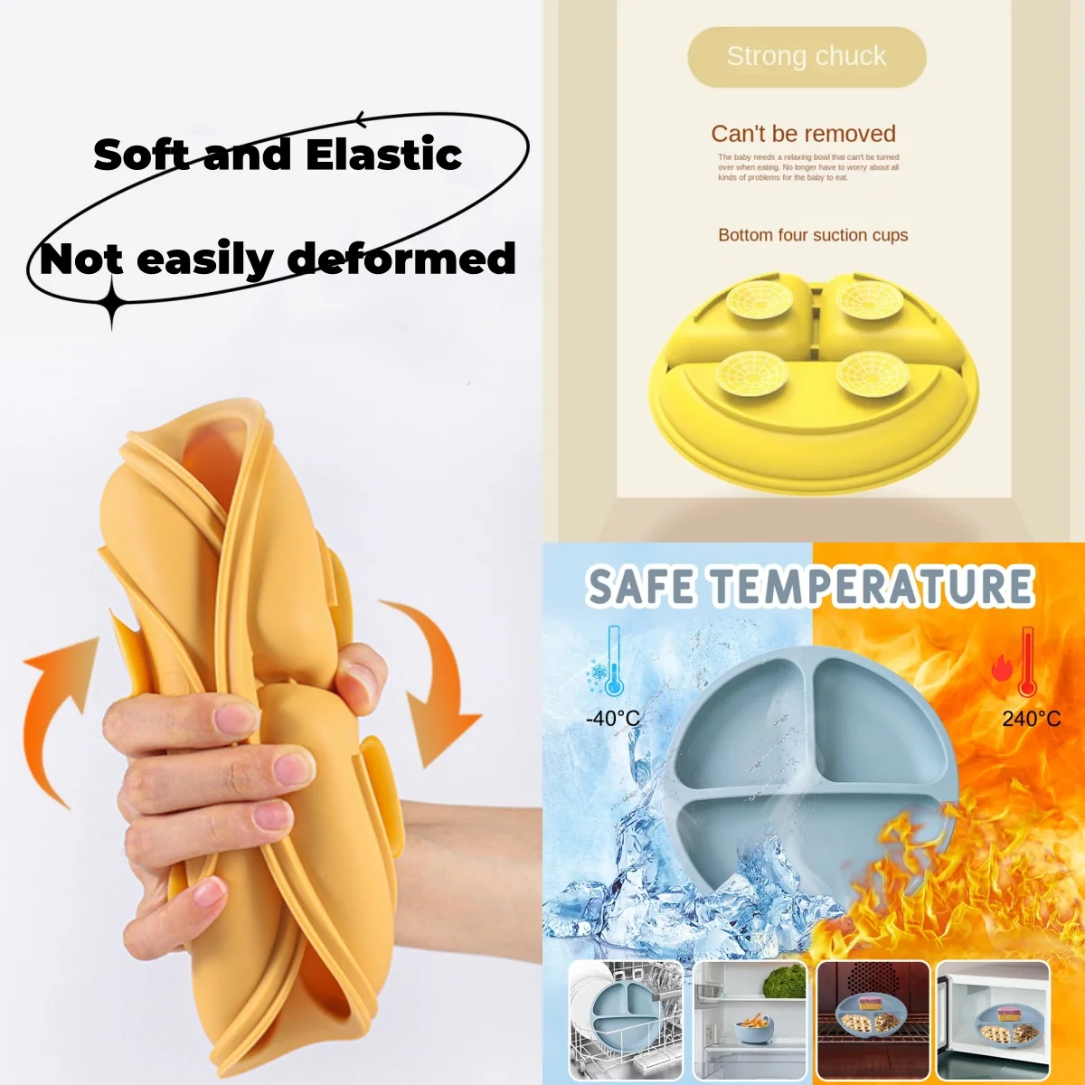 Baby Silicone Divided Plate Feeding Children Dining Safe Suction Round Tray for Toddlers Kids Meal Training Sucker Tableware