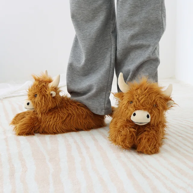 Fuzzy Friend Highland Cow Slippers