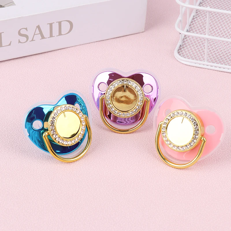 

1Pc Baby Pacifier Luxury Rhinestone Blank Pacifier Clips Chain Silicone Newborn Soother Nipple Infant Dummy Baby Shower Gifts