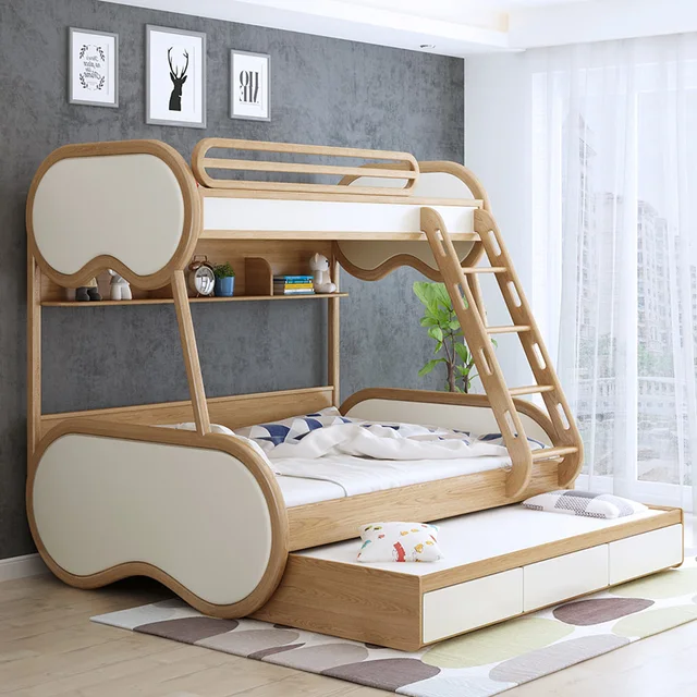 120x200 135x200 150x200 cm Modern luxury ash wood bunk bed 2 people Double loft bedroom beds full size bed frame furniture 6