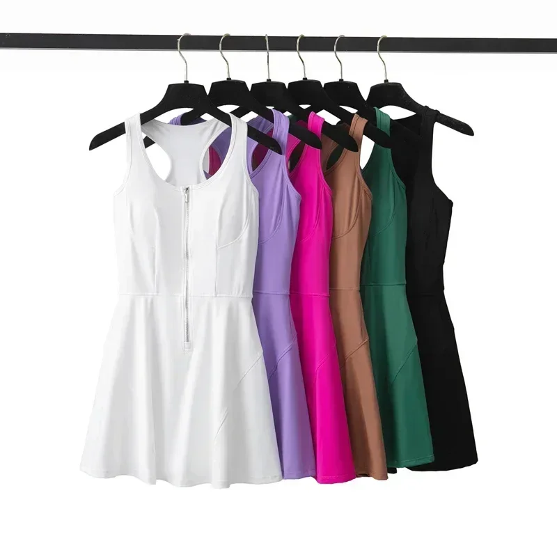 Solid color Outdoor Running Dress Tennis Dress Women's Breathable Quick-drying Jumpsuit Breathable fitness wear