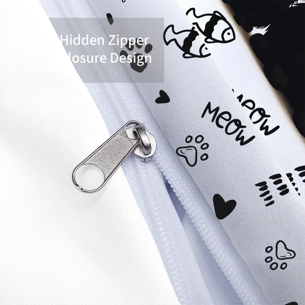 3pc Black Cat Printed Bedding Set with Coreless, Soft and Comfortable Multi Size Machine Washable 1 Duvet Cover+2 Pillowcases