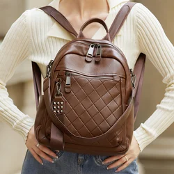 ZOOLER First Layer Genuine Leather Backpack Designed Plaid Large Capacity Backpack School Bags College Girl Hot#SC1703