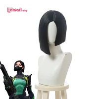 L-email wig Synthetic Hair Game Valorant Viper Cosplay Wig Short Straight Black Wigs Heat Resistant Halloween pelucas de mujer 1