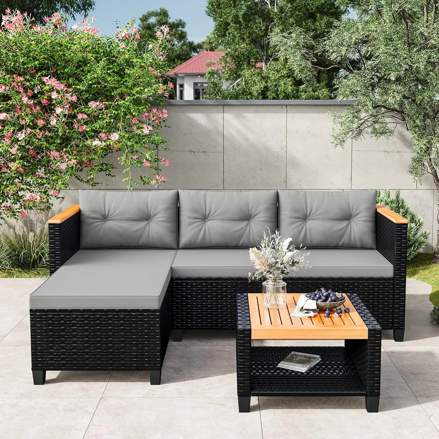 L-Shaped Rattan Patio Sofa 1