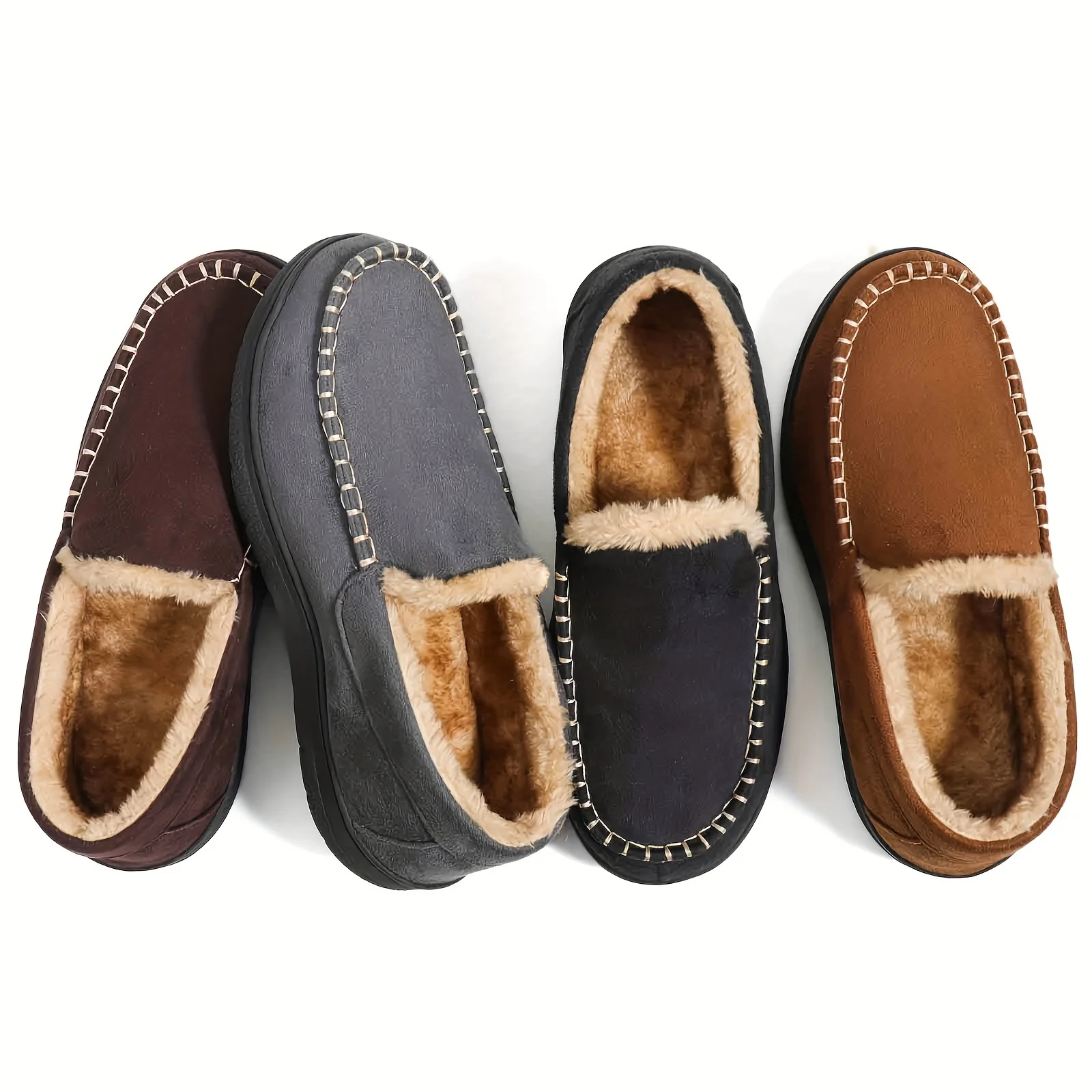 Men's Fuzzy Slippers - Memory Foam, Non-Slip Sole. Warm & Cozy for Indoor/Outdoor. Perfect Holiday Gift. 3 Colors! Shop Now.