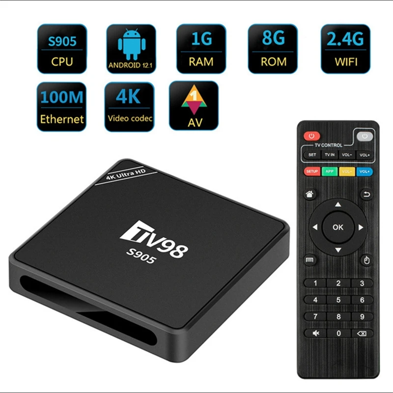 스마트 TV 박스, S9054K, 안드로이드 12, RJ45, 10M, 100M, TV98, 미디어 플레이어, 내구성 영국 플러그, 1G + 8G