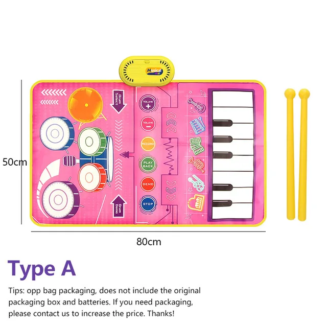 2 In 1 Piano Mat for Kids Piano Keyboard & Jazz Drum Music Touch Play Carpet Baby Toddlers Music Instrument Education Toys Gift 6