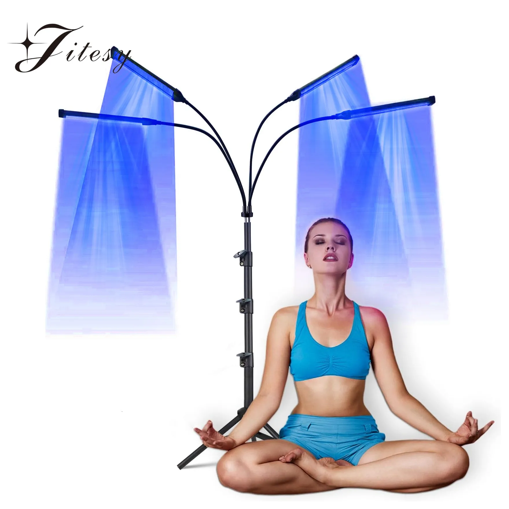 60W Tanning Lamp 4-Head UV Tanning Machine 432 LEDS Blue Light Wavelength 460nm & 490nm 360&deg; Rotation Solarium Light