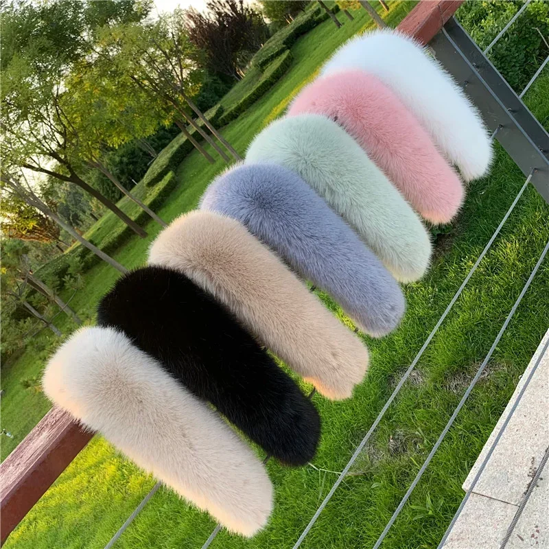 New Faux Fox Fur Collar Winter Women Fake Fur Scarf Shawls for Coat Warmer Decor Furry Hood Trims Parkas Jacket Fur Scarves