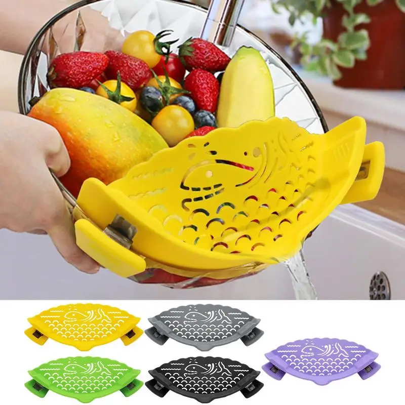 

Universal Silicone Clip-on Pan Pot Strainer Anti-spill Pasta Pot Strainer Drain Rack Vegetable Fruit Colander Kitchen Gadgets