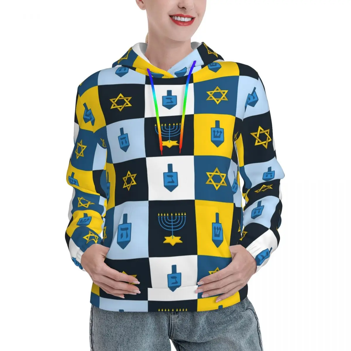 

Colorblock Essentials Hoodies Winter Check Print Streetwear Hooded Sweatshirts Female y2k Funny Basic Oversized Hoodie