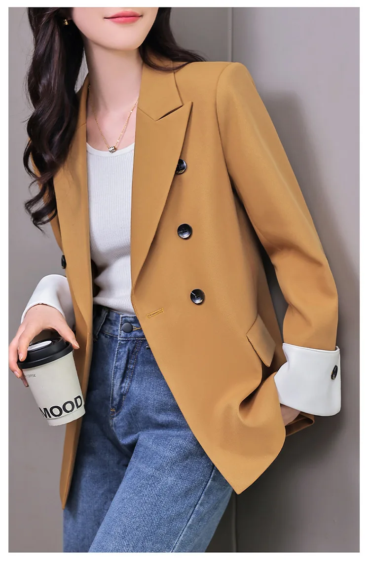 Tesco Solid Blazer Suit For Women Full Sleeve Loose Jacket Double Breasted White Cuff Fashion Coat For Female Wear ropa de mujer