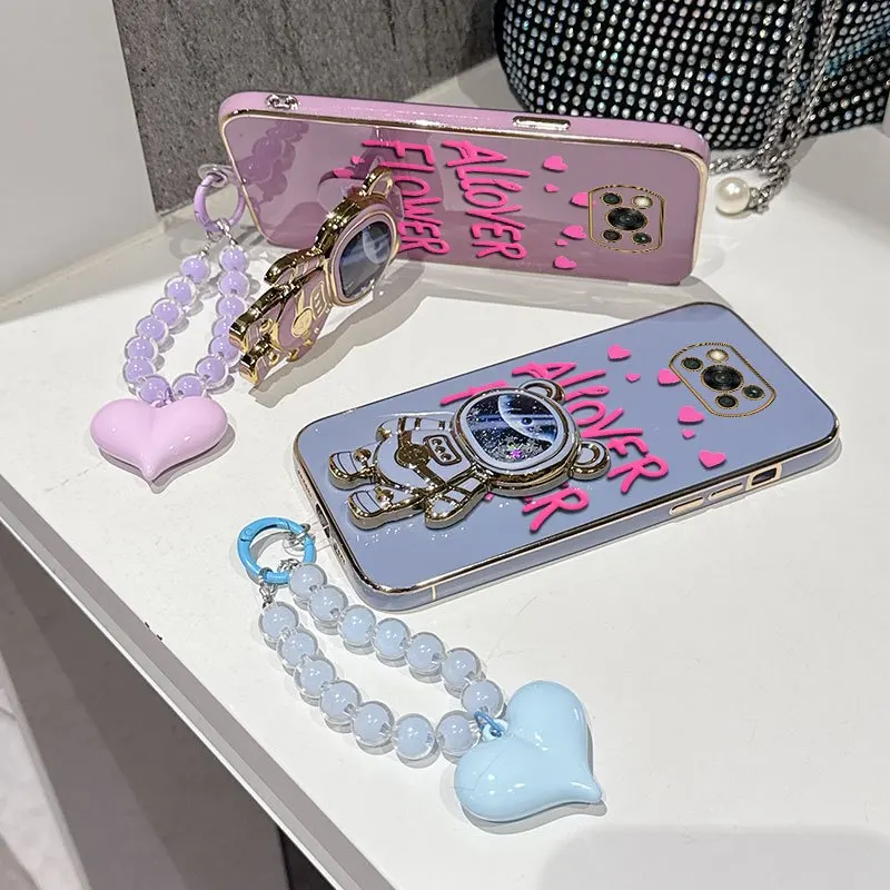 Pink Font Phone Case Set with Bead Lanyard and Stand - 3 Piece Bundle