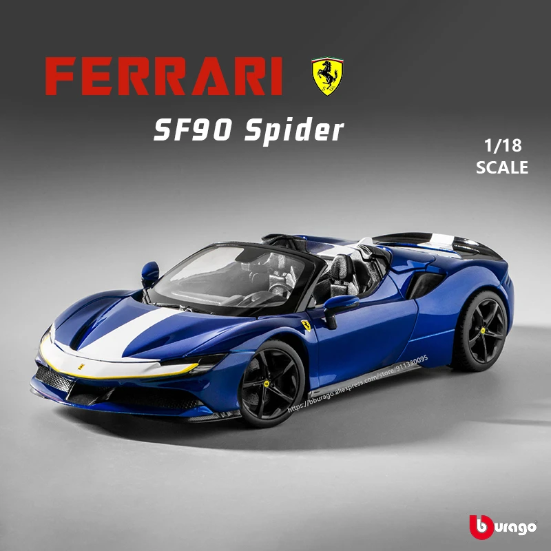 Bburago 1:18 Genuine Ferrari Sf90 Spider Blue Strapale Autentica Lega Con Licenza Luxury Car Die Cast Model Toy Collection Gift