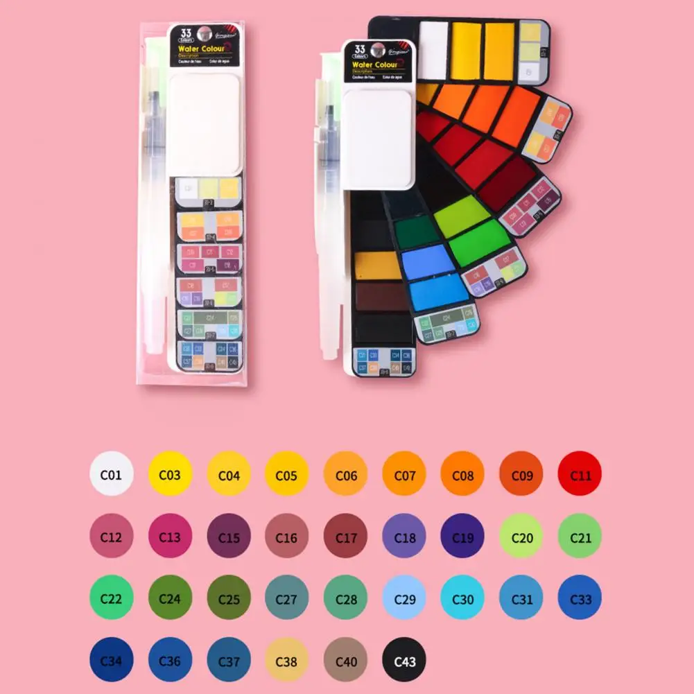Solid Watercolor Set 25/33 Colors Watercolor Paint with Palette Set Rich Color Lightweight Portable Travel Use Paint Kit