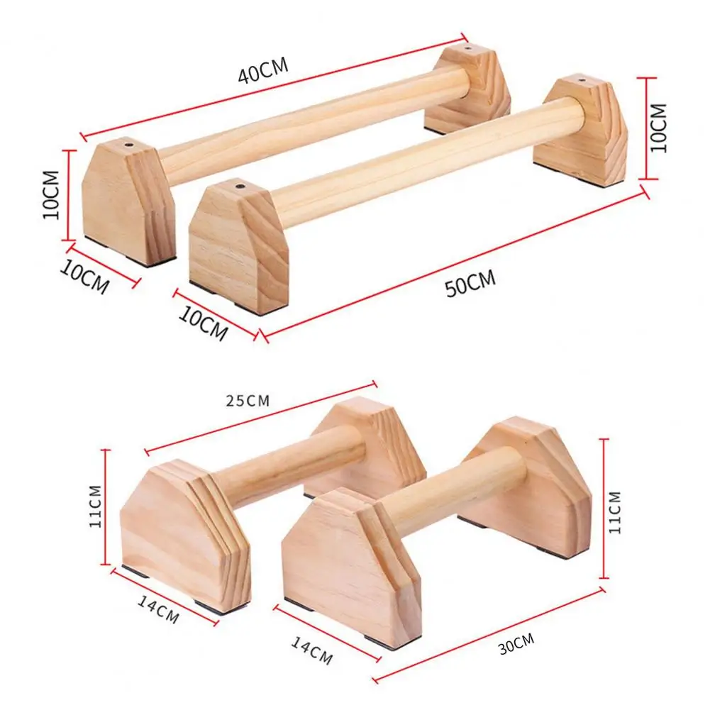 Push-up Bar Compact Parallettes Bar Pine Wood Clear Texture  Great Impact Resistant Push Up Stands