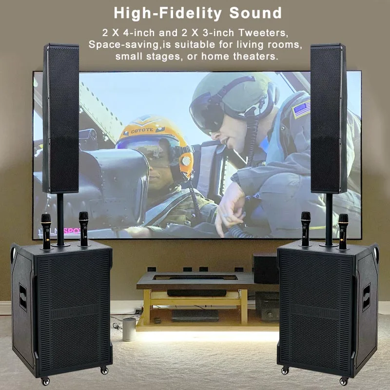 Column Speakers With Wireless Microphone Professional 15 Inch Active Line Array Column Speaker pa System