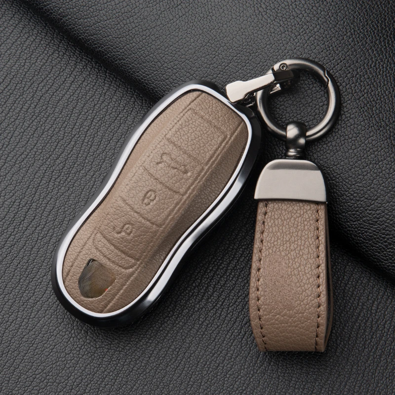 

Подходит для Porsche Taycan Panamera Macan cayan 718 911 цинковый сплав + чехол для автомобильного ключа из козьей кожи