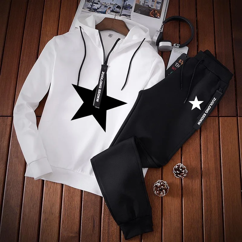 New Autumn Spring Winter Trend Mens Clothing+Sweat Pants 2-Piece Set Casual Tracksuit Printed Jogging Suits sweatshir Sportswear