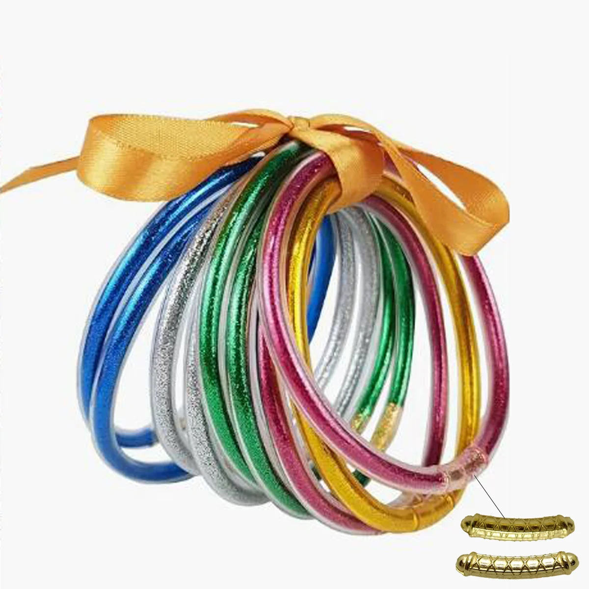 Set Di 20 Braccialetti In Gelatina Glitter Oro Per Ragazze, Morbidi In Silicone, Regalo Per Festa E Compleanno
