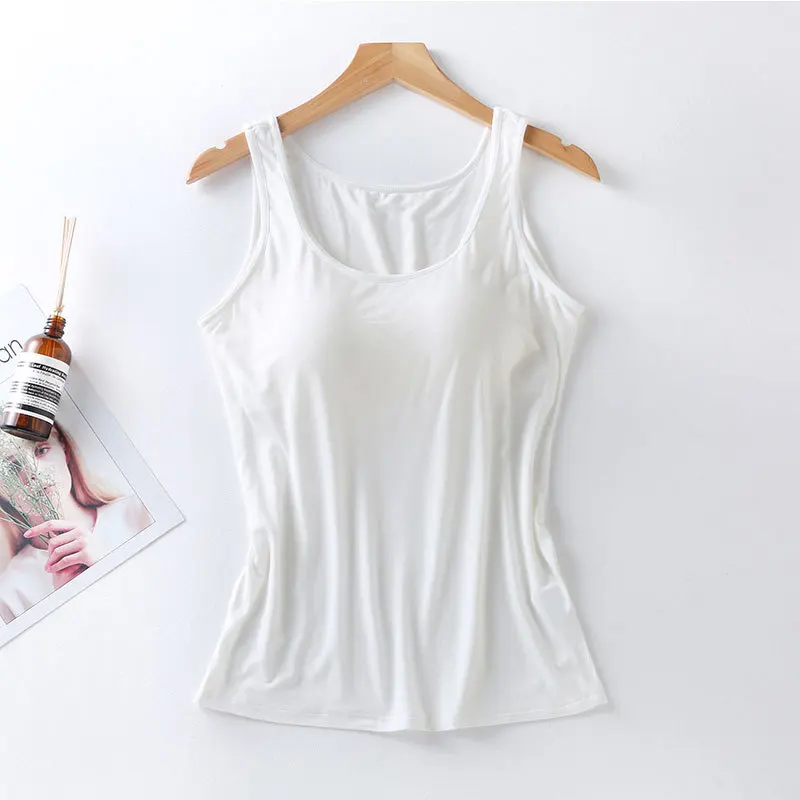 2024 Women's Vest Tops with Built In Bra Neck Vest Padded Slim Fit Tank Tops Sexy Shirts Feminino Casual - Image 6