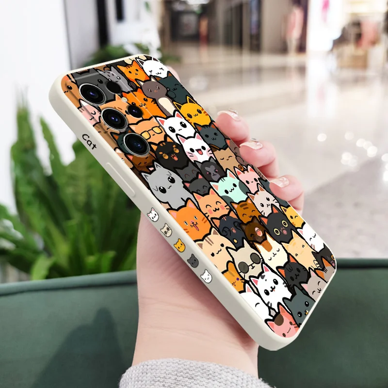 Charming Cat Illustration Silicone Phone Case Cover