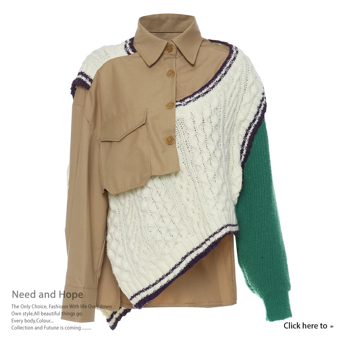 Heavy Industry Splicing Woolen Weaving Personality Irregular Sweater Jacket Short Windbreaker Autumn and Winter