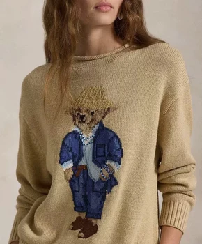 New Women's Curled collar Knitted Sweater Pure Cotton Cartoon Bear High Quality Autumn and Winter Sweater Christmas Atmosphere 1