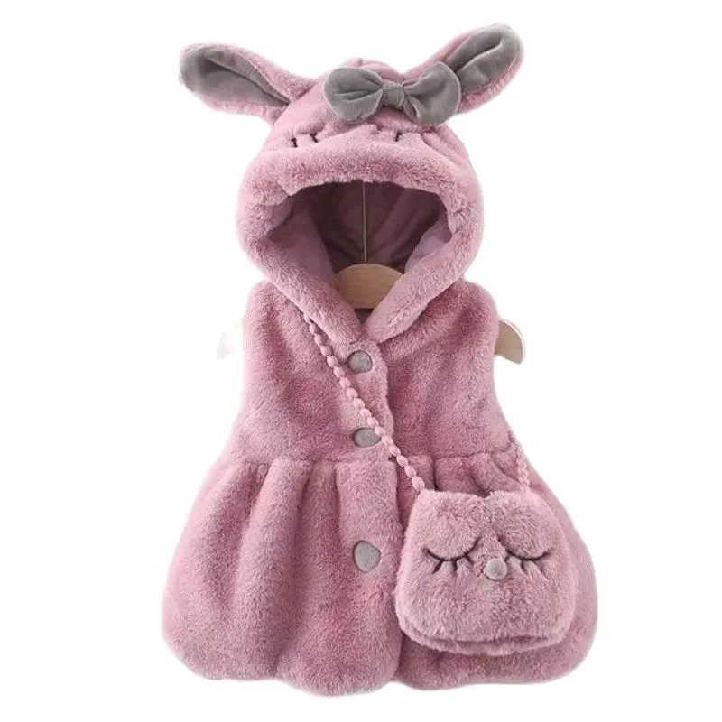 

Rabbit With Ears Plush Vest Baby Girl Cute Jacket Autumn Winter Warm Hooded Cashmere Girls Coat Princess Outerwear Clothes 2023