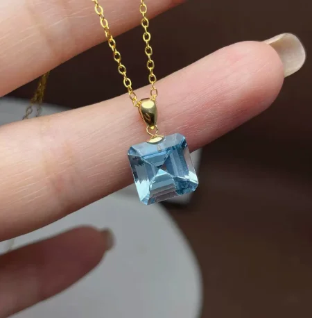 18k 금 보석 펜던트 천연 블루 토파즈 펜던트