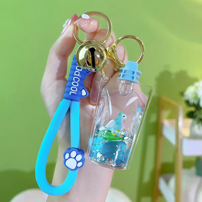 Coole Acryl Gelee Flasche Schlüssel anhänger kreative Treibsand flüssige Dinosaurier Schlüssel ring Rucksack Anhänger Schlüssel anhänger für Jungen Kinder Spielzeug