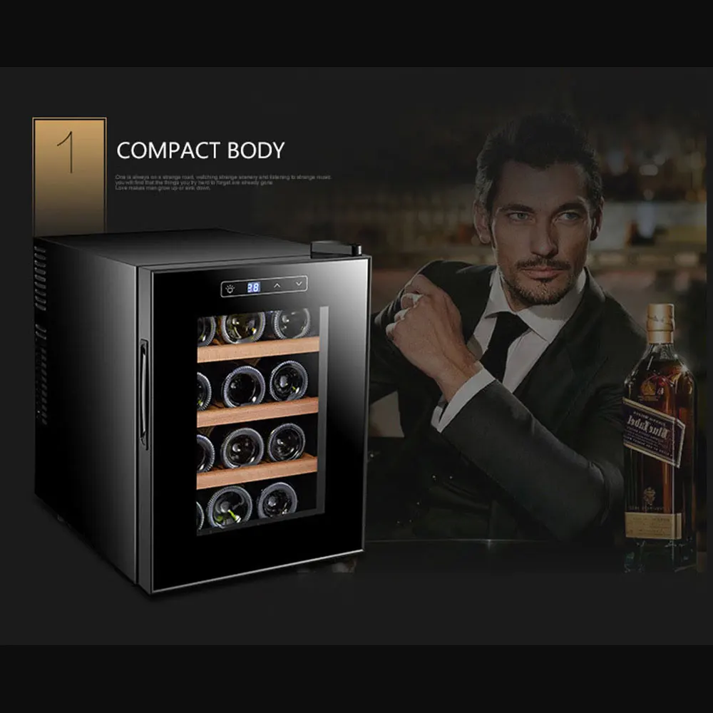 12 Bottles Electronic Thermostatic Wine Storage Cabinet Mini Beverage Wine Cooler Refrigerator For Home Bar Office