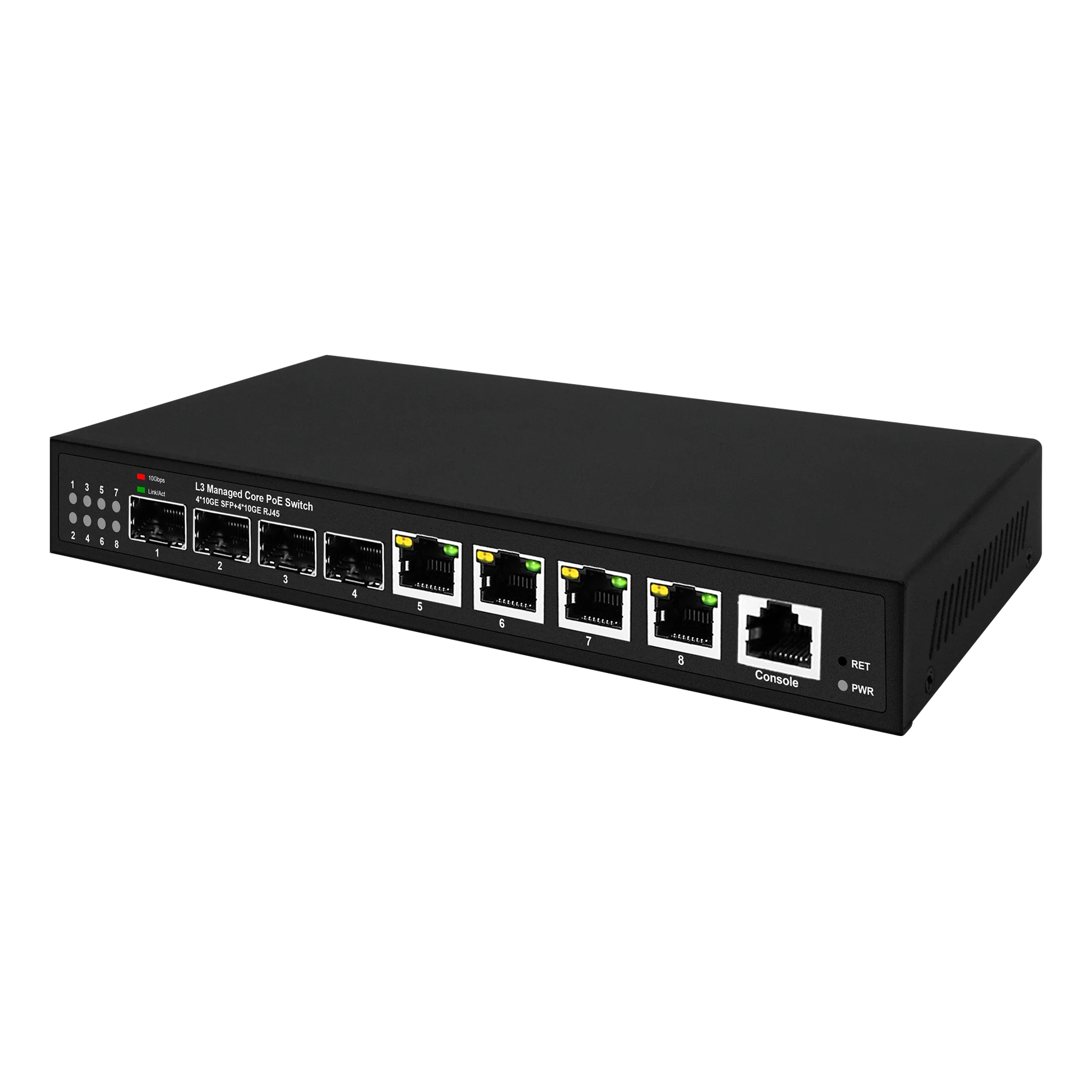 10Gbe 레이어3/웹 관리형 스위치 4포트 POE 또는 비POE, 4개의 10Gbe SFP+ 업링크 포트, VLAN/DHCP/TRUNK/RIP 지원