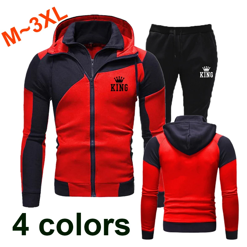 New Men's Fashion Sportswear Set Warm Zipper Hooded Coat and Pants Two Piece Casual Street Clothing Jacket Outdoor Jogging Set