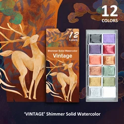 Seamiart Metallic Glitter Watercolor Paint Set for Artists and Art Supplies (12pcs Vintage)