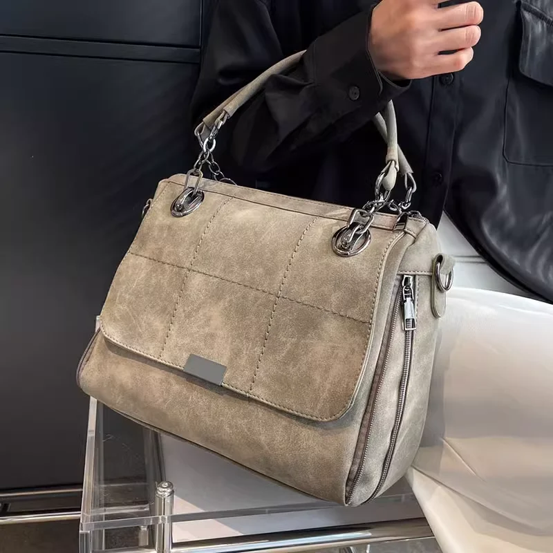 Large Capacity Bag for Women's Trendy Solid Color Versatile Fashion Design Frosted Handheld Shoulder Crossbody Travel Tote Bag