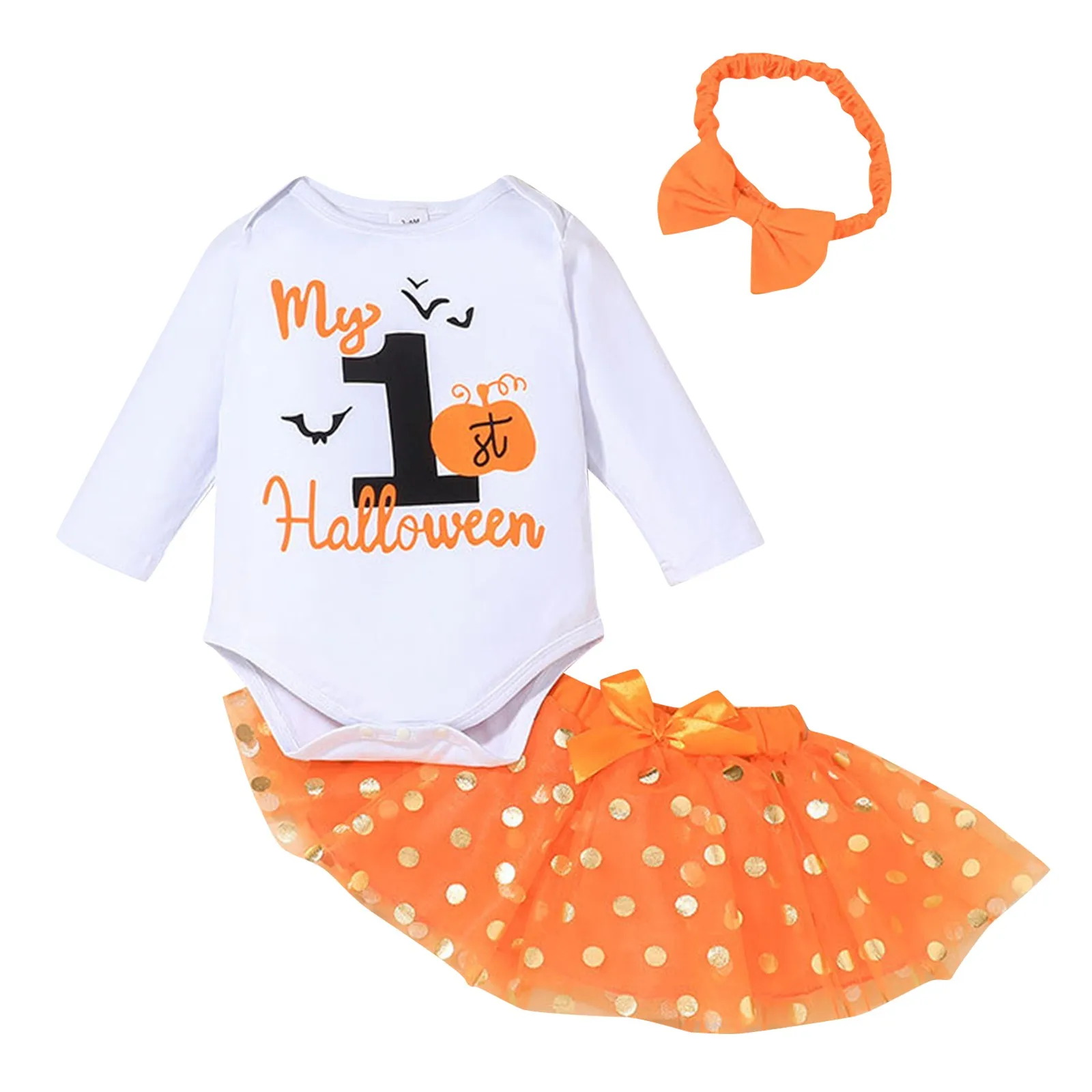

Newborn Infant Baby Girls Halloween Romper Skirt Hairband Set Kids Clothes Sets For Children Baby Autumn Clothes 아동 상하복 세트