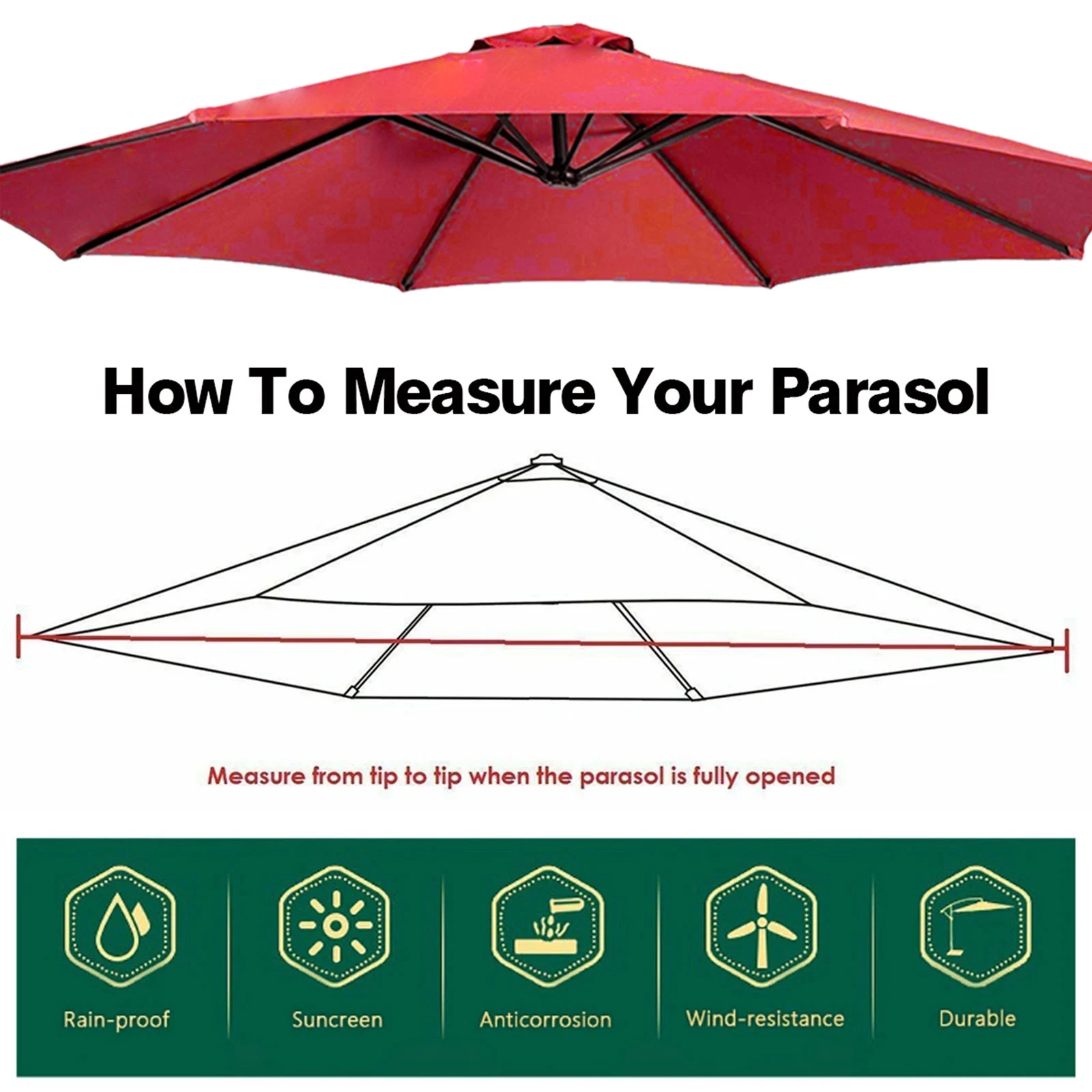 6/8 Bones Umbrella Canopy Polyester Replacement Parasol Umbrella Surface Waterproof Sun Protection Washable Accessories