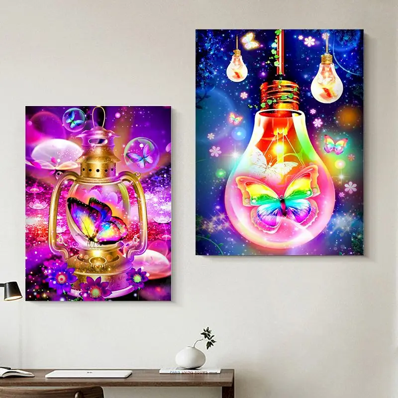 

CHENISTORY Painting By Number Bulb Butterfly Kits Handpainted Picture By Number Abstract Scenery Drawing On Canvas Home Decor
