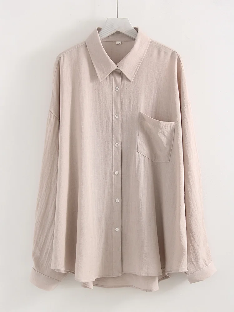 ตัวเลือกสินค้า เสื้อเชิ้ตผ้าลินินโอเวอร์ไซส์แขนยาว สีฟ้า สำหรับฤดูร้อน