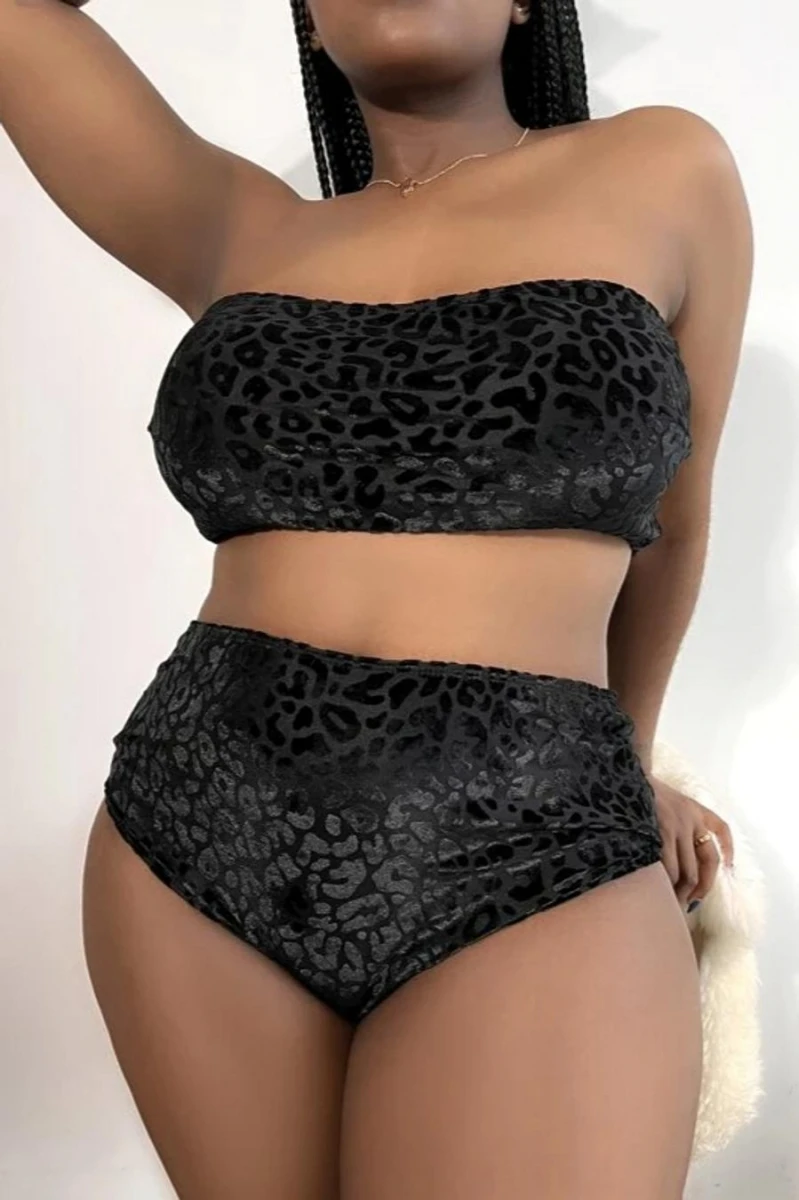 2025 Leopard Bandeau Bikini Swimsuit Women Plus Size Swimwear Female High Waist Bathers Bathing Swimming Swim Suit Beachwear 4