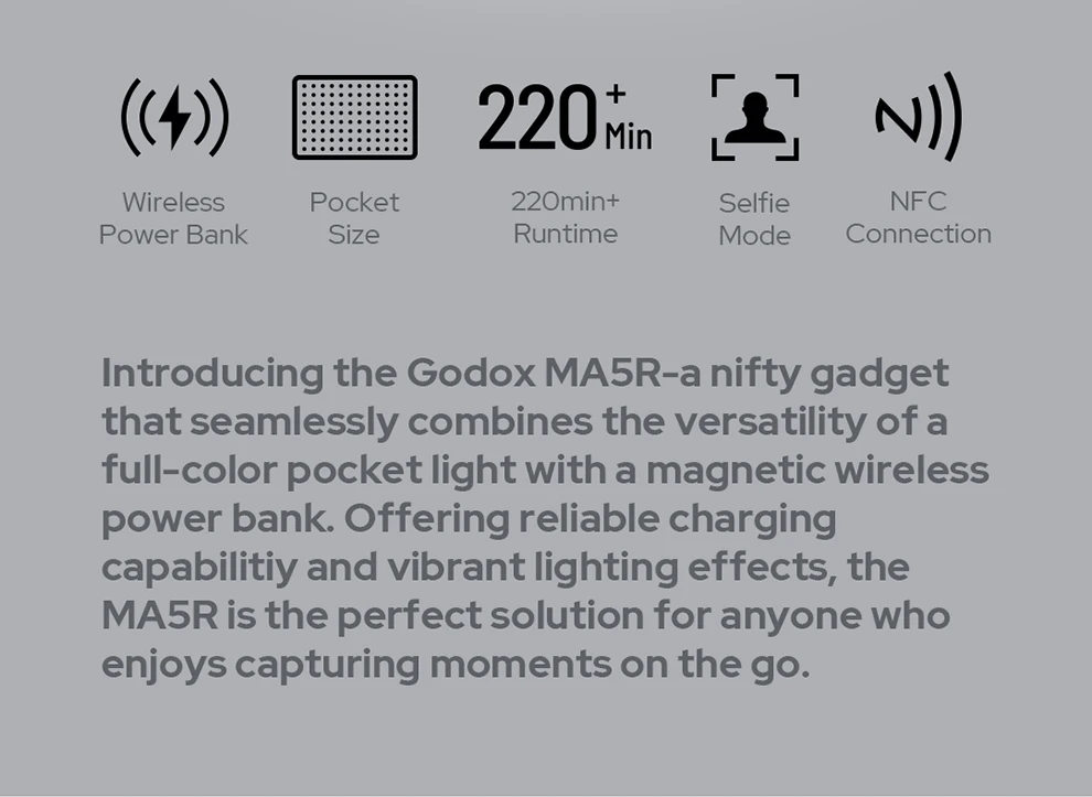 MA5R Magnetic Charging Full-Color LED Light 1800K to 10000K RGB Ultra-slim Desig