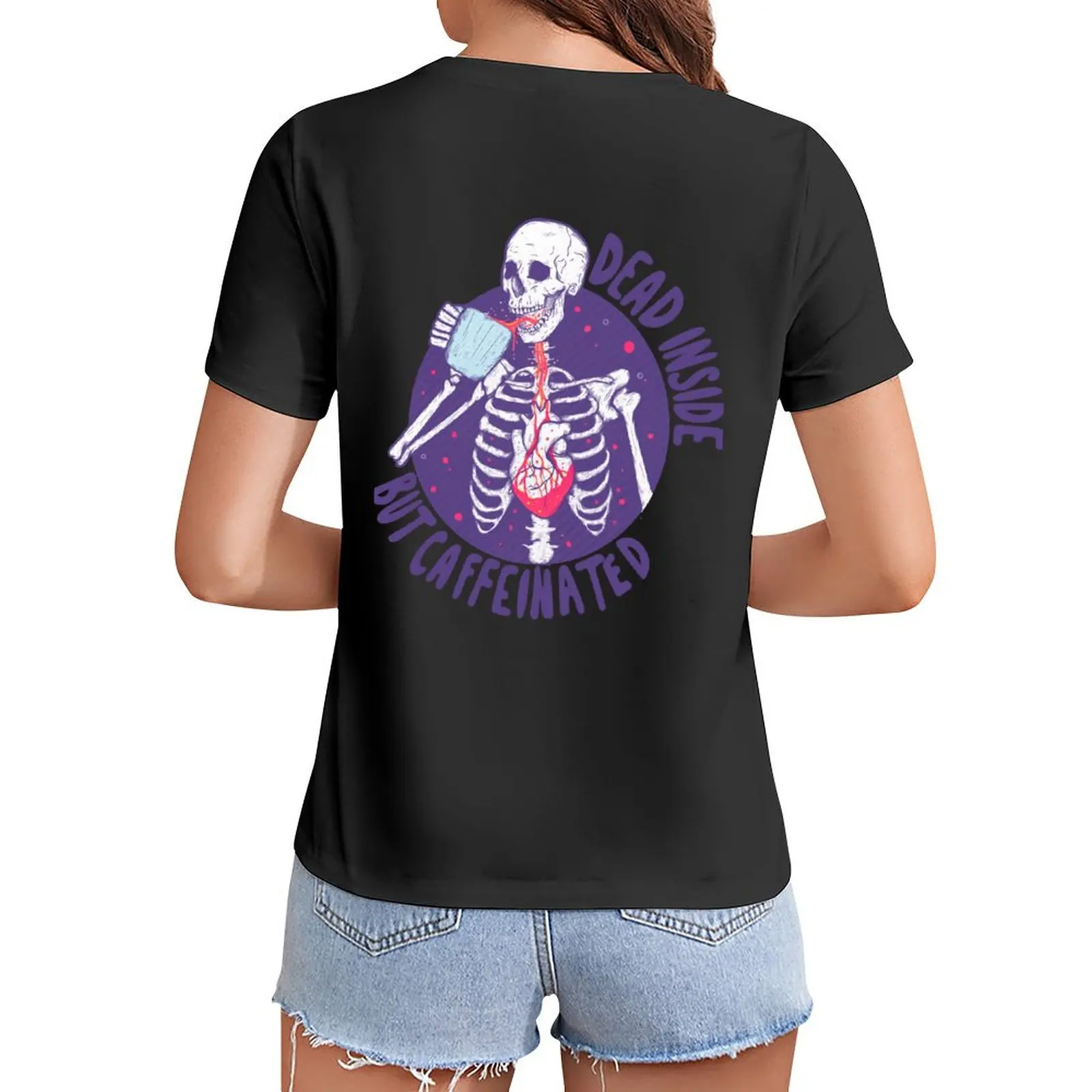 

Dead inside but caffeinated T-Shirt anime tops customizeds summer clothes t-shirts for Women graphic tees